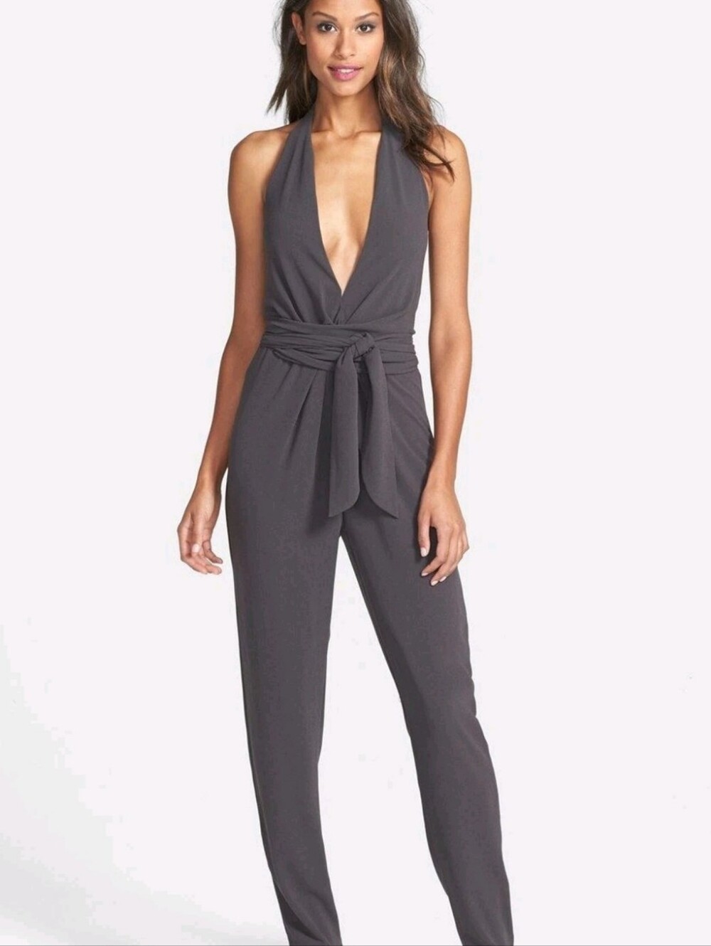 Halston Heritage Halter Self Tie Jumpsuit